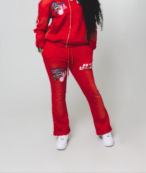 Flared Multi-Patch Rhinestone Pants
